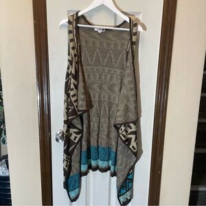 Aztec Patterned Brown and Blue Poncho